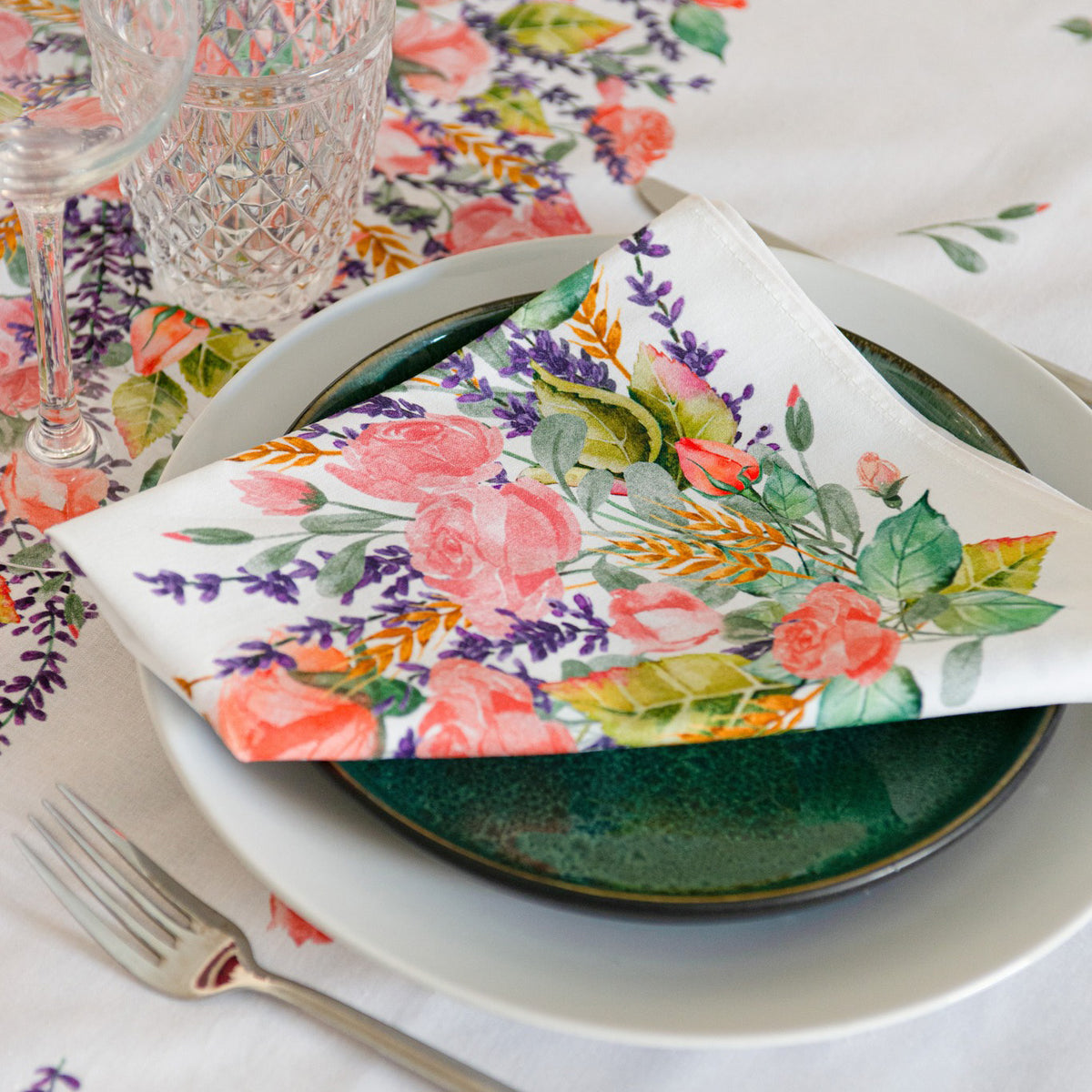 フラワーホワイトテーブルクロス180(撥水)