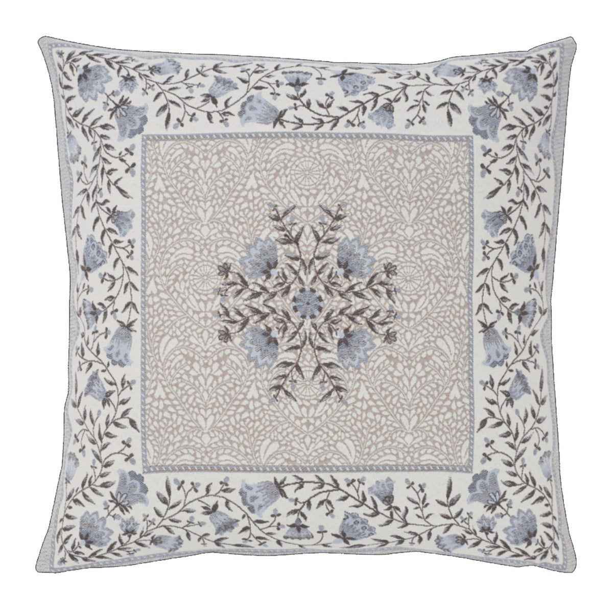 ブルーフラワークッションカバー