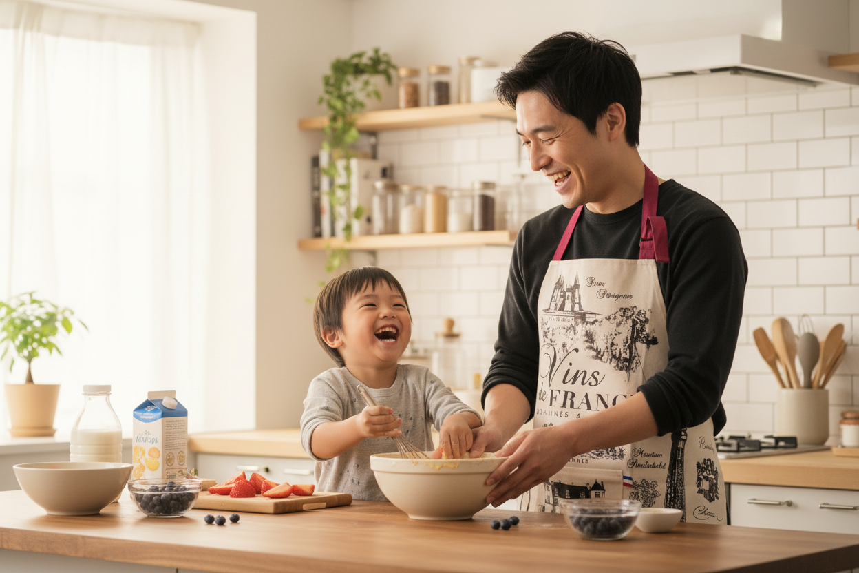 フランスエプロン father child cooking