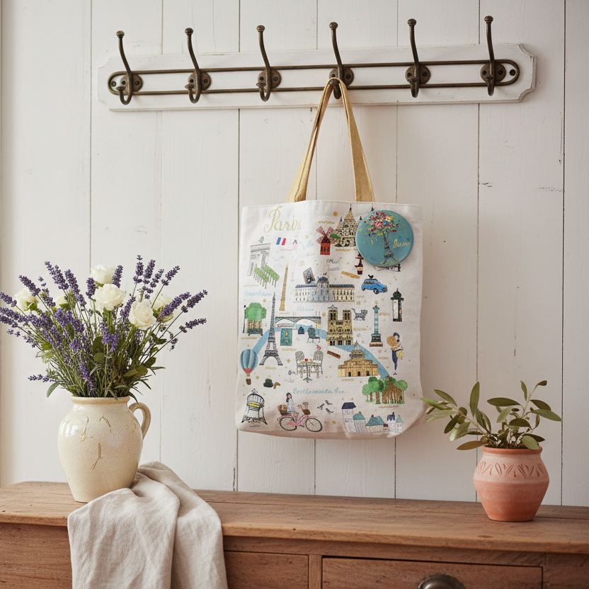バッジ付きのトートバッグ(マップ) - フランス雑貨 メゾン・ド・プロヴァンス