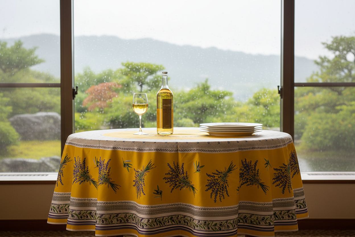梅雨シーン yellow round lavender tablecloth retry