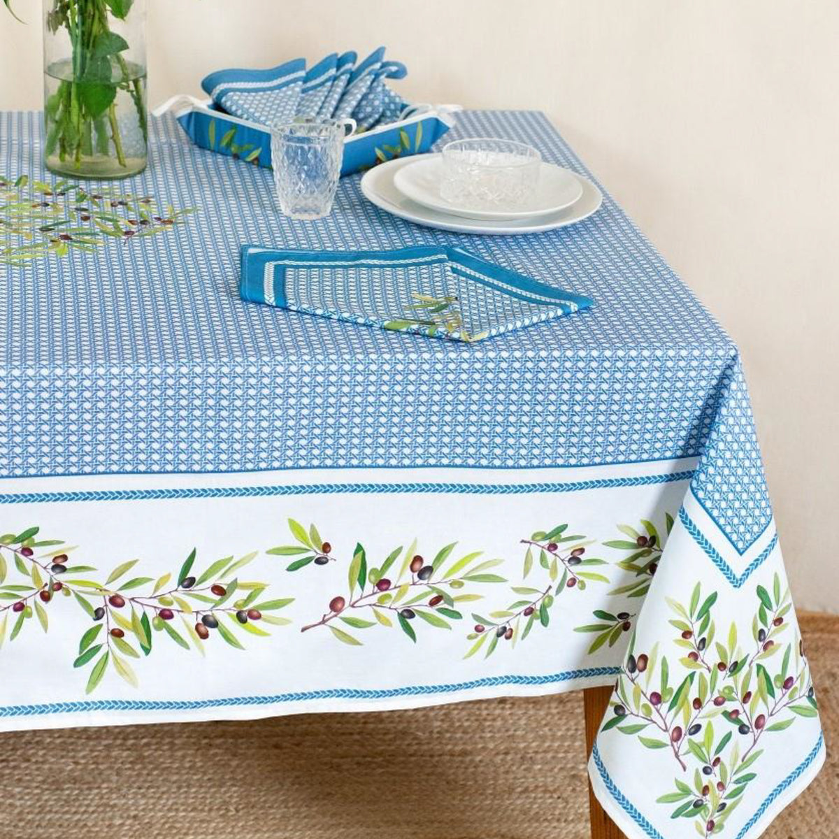 新品 プロヴァンス オリーブ柄 テーブルクロス ブルー 250×160 撥水加工 オリーブテーブルクロス250（撥水） - フランス雑貨 メゾン・ド