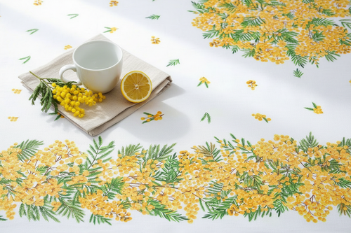ミモザテーブルクロス flat lay editorial
