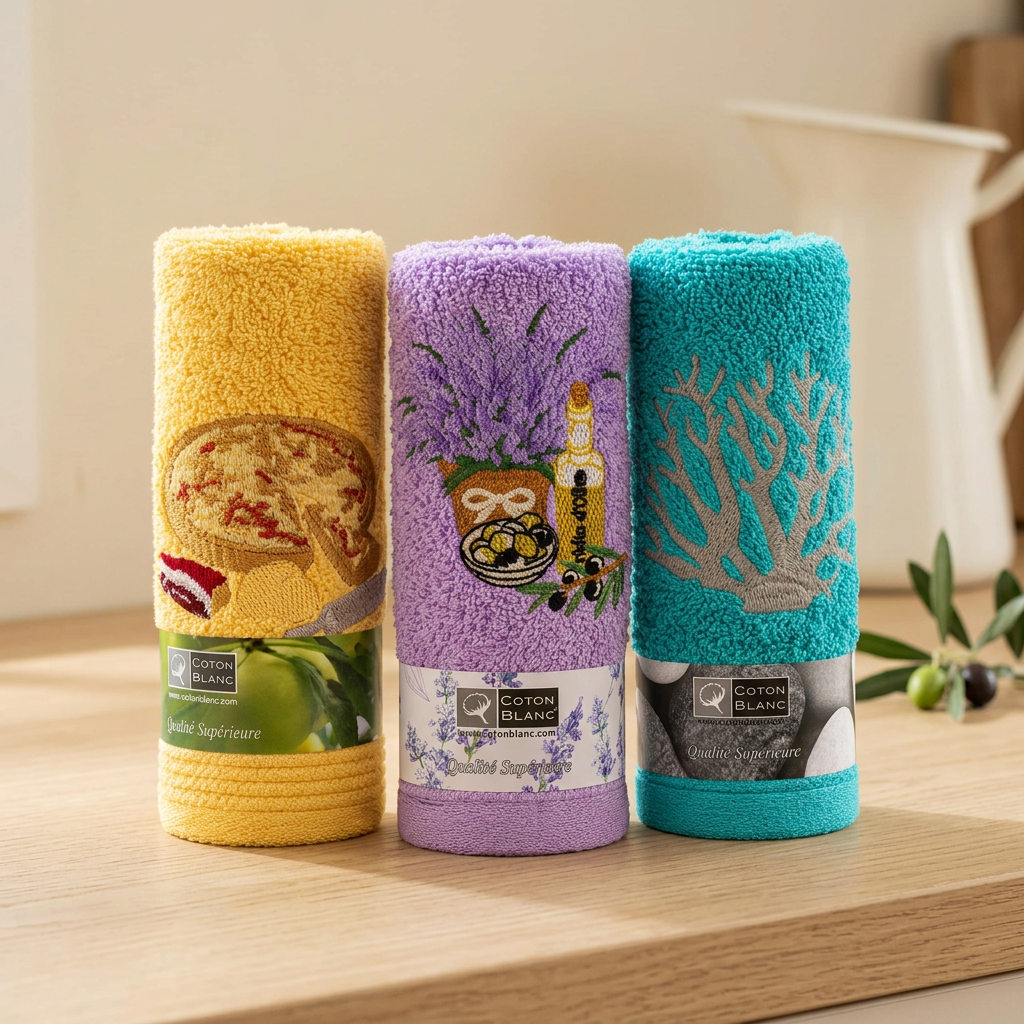 Three Provence pile cloth colours together in a square kitchen scene
