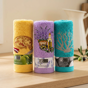Three Provence pile cloth colours together in a square kitchen scene