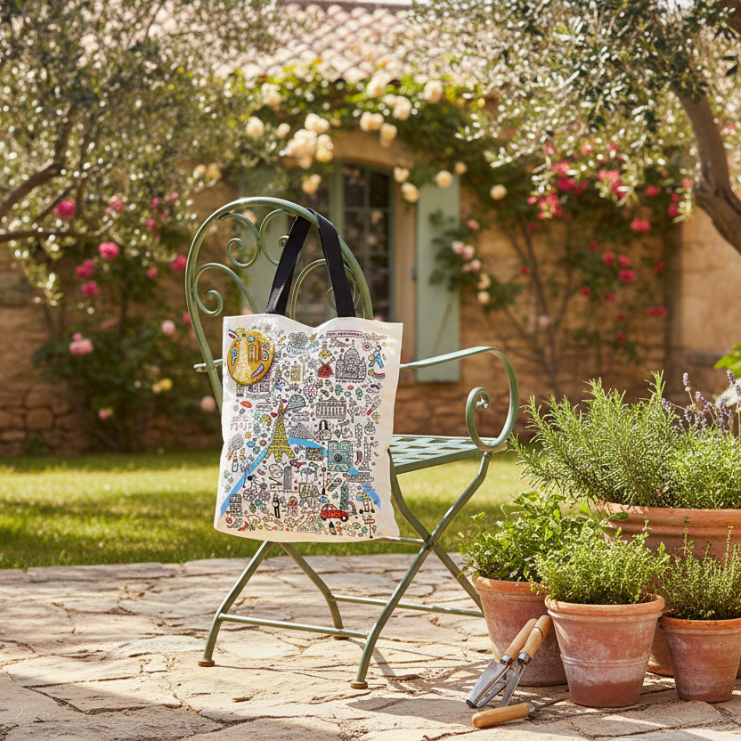 バッジ付きのトートバッグ（地図） - フランス雑貨 メゾン・ド・プロヴァンス