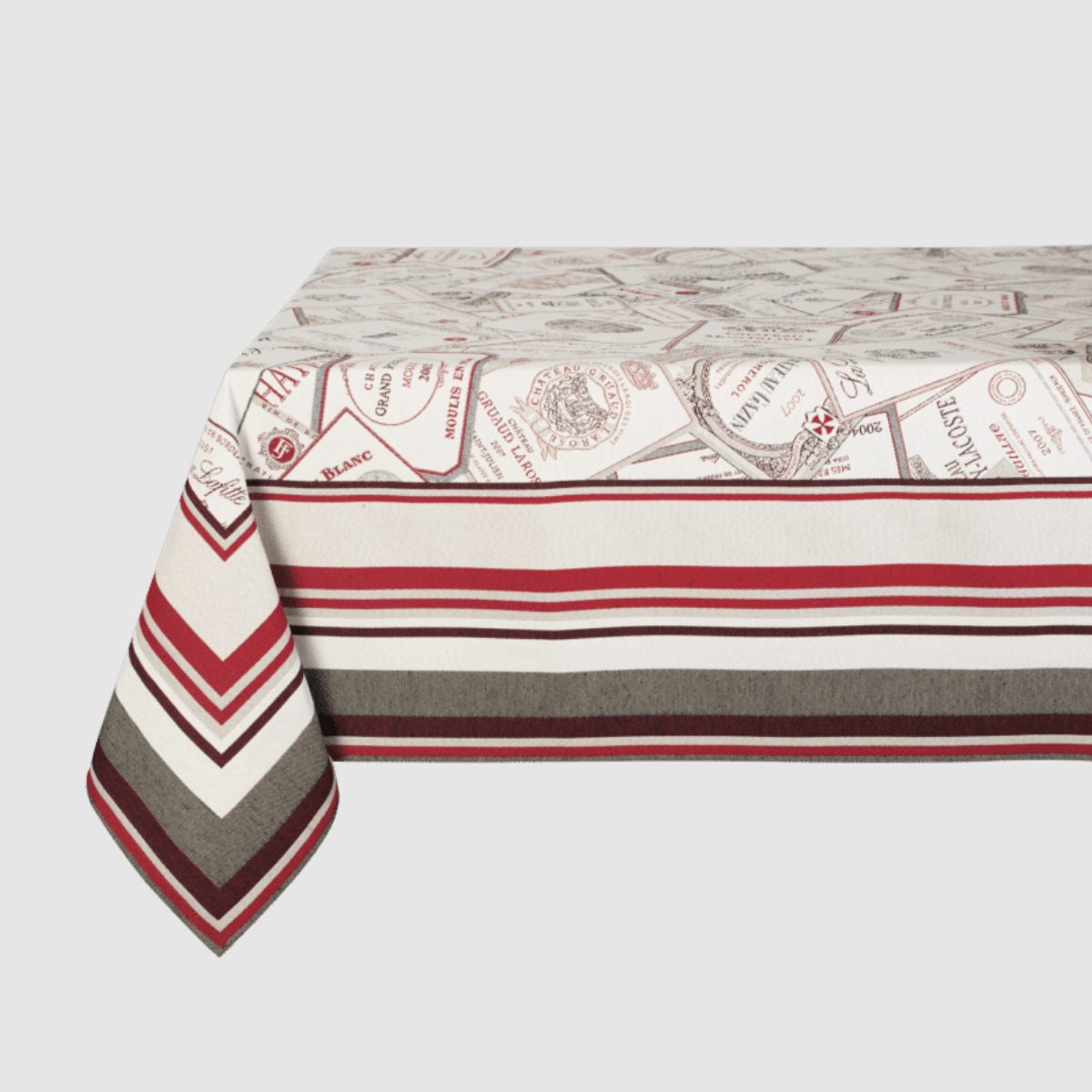 アンティークバスク織り緻密な織模様クロス 赤＆ネイビー イニシャル